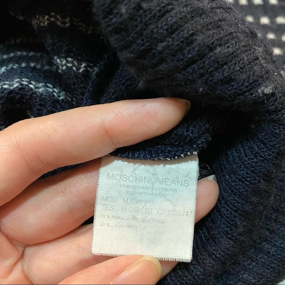 Moschino Jeans Wool Crewneck Knit Sweater Dots Dark Blue Womens Large - Picture 5 of 12